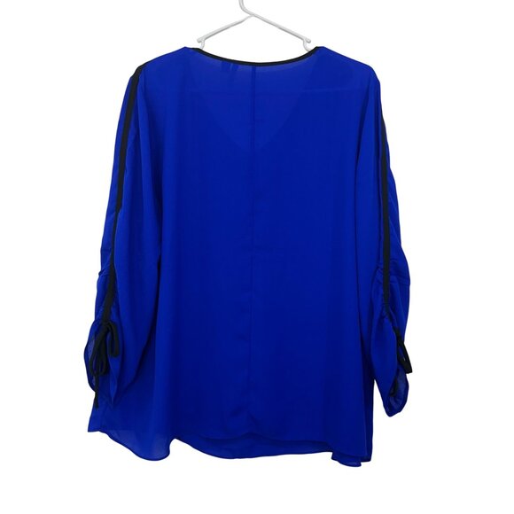 Est 1946 Womens Royal Blue Top Blouse XL V-Neck Ruched 3/4 Sleeve W/ Black Trim - Picture 8 of 10